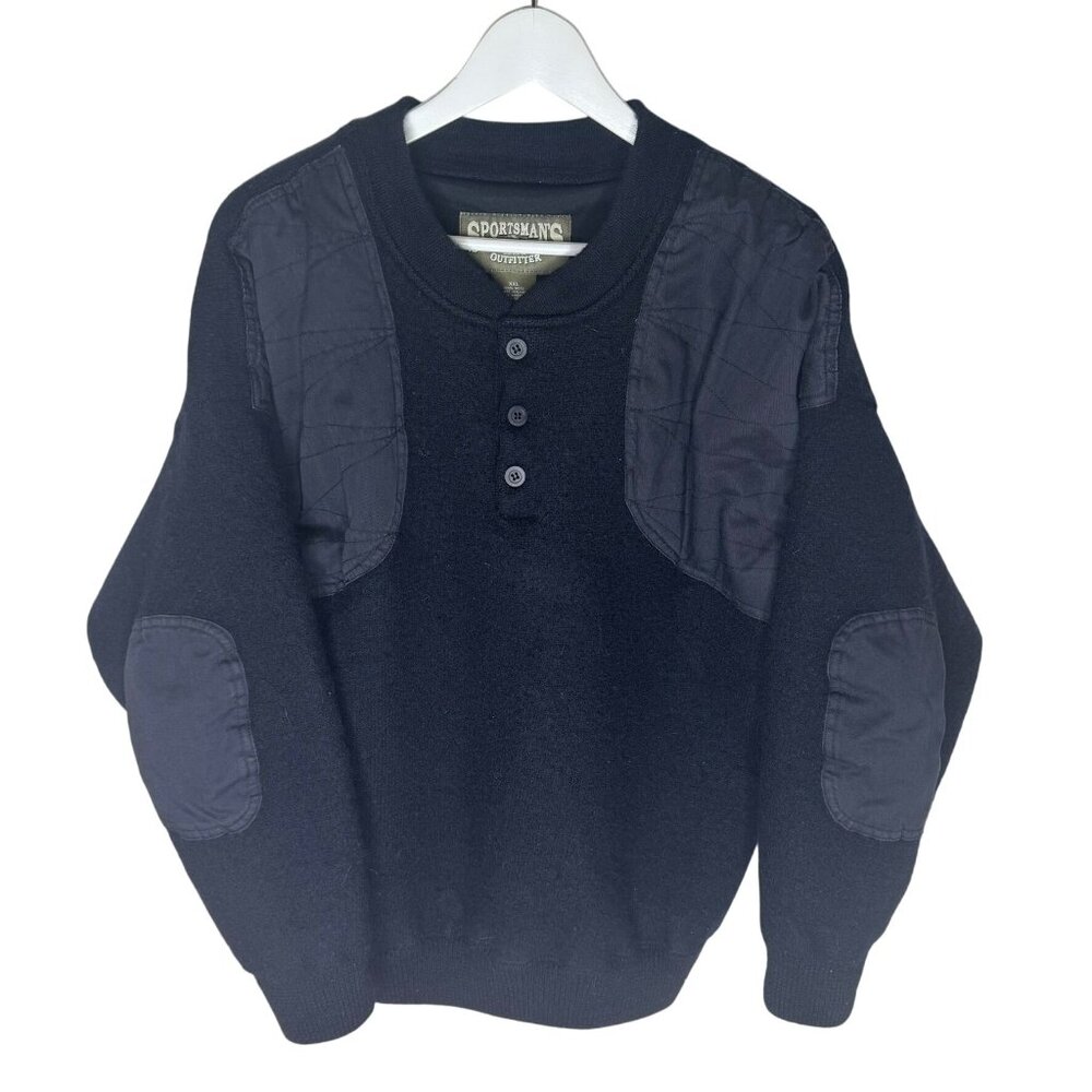 Sportsman's Warehouse Black Wool Hunting Sweater, Henley Neck Fully Lined, XXL